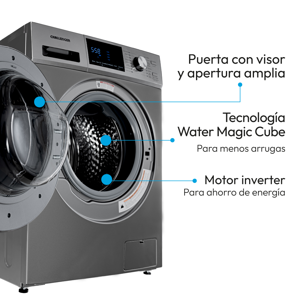 Lavadora Secadora Challenger 14 Kg Lavado y 8 Kg De Secado carga frontal panel digital gris 120 V - Imagen 8