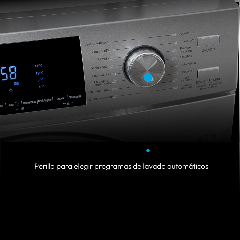 Lavadora Secadora Challenger 14 Kg Lavado y 8 Kg De Secado carga frontal panel digital gris 120 V - Imagen 6