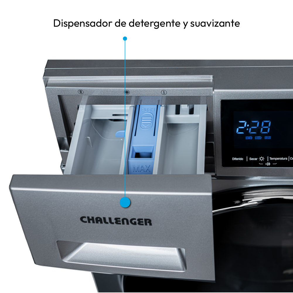 Lavadora Secadora Challenger 14 Kg Lavado y 8 Kg De Secado carga frontal panel digital gris 120 V - Imagen 5