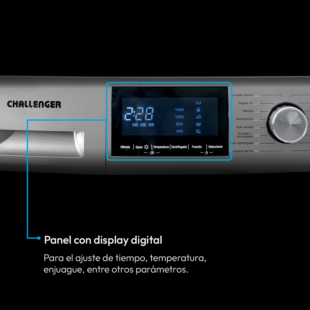 Lavadora Secadora Challenger 14 Kg Lavado y 8 Kg De Secado carga frontal panel digital gris 120 V - Imagen 4
