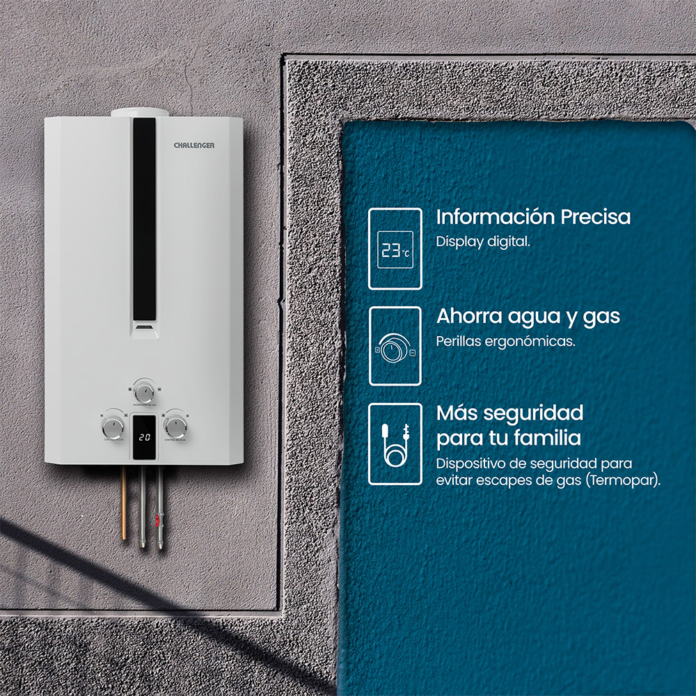 Calentador de Agua Challenger 12 litros Tiro Natural de Paso a Gas Natural Blanco - Imagen 2