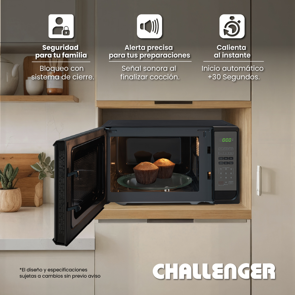 Horno Challenger Microondas de 20 litros Panel Digital Negro - Imagen 4