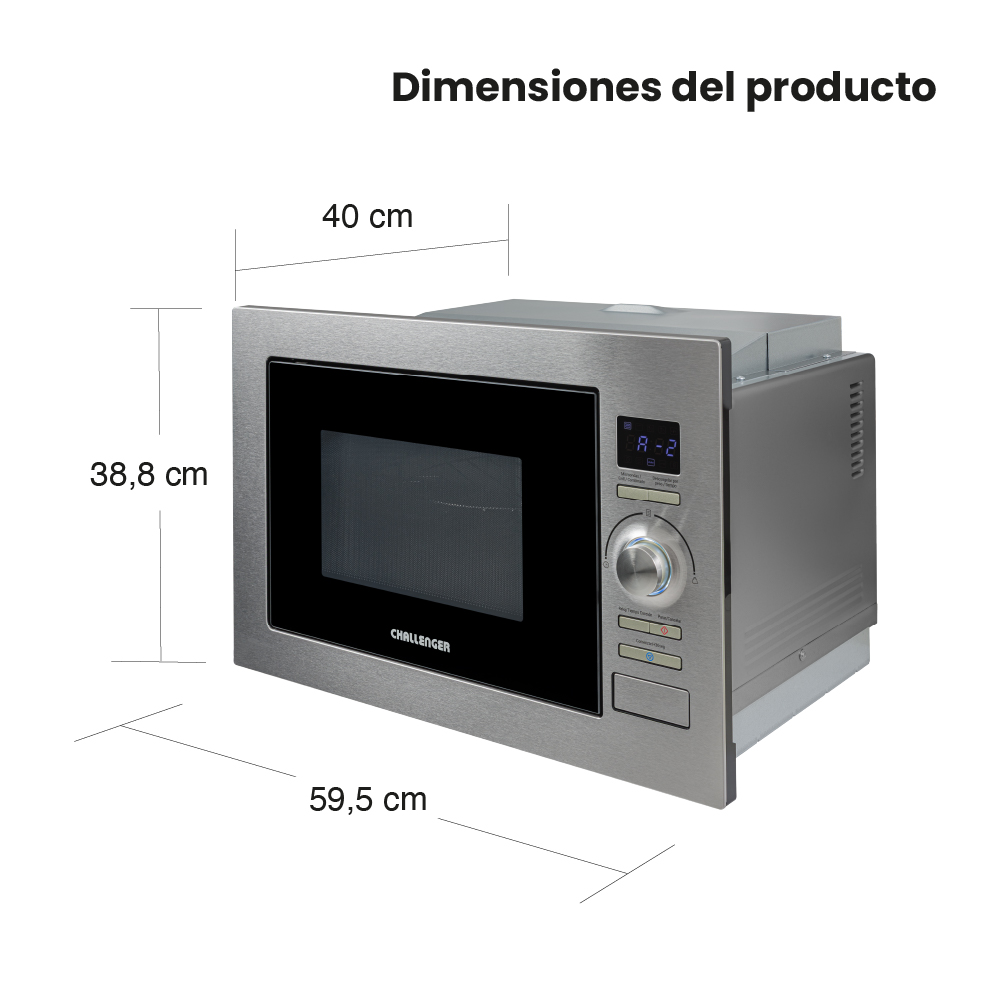 Horno Microondas de Empotrar Challenger de 25 litros con dorador Inox-Negro 120 V - Imagen 8