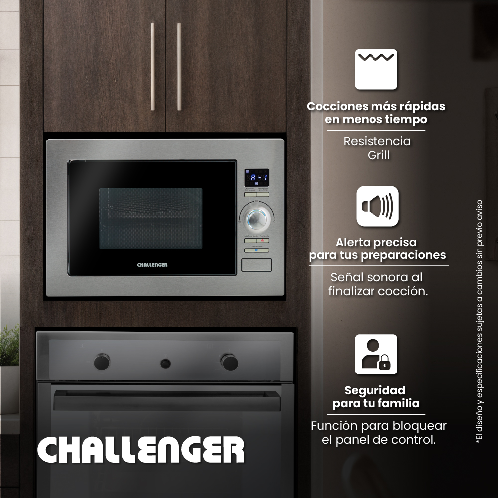 Horno Microondas de Empotrar Challenger de 25 litros con dorador Inox-Negro 120 V - Imagen 5