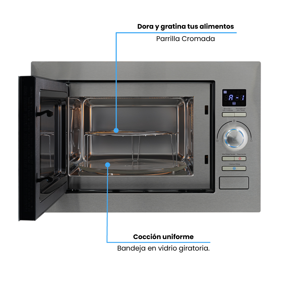 Horno Microondas de Empotrar Challenger de 25 litros con dorador Inox-Negro 120 V - Imagen 4