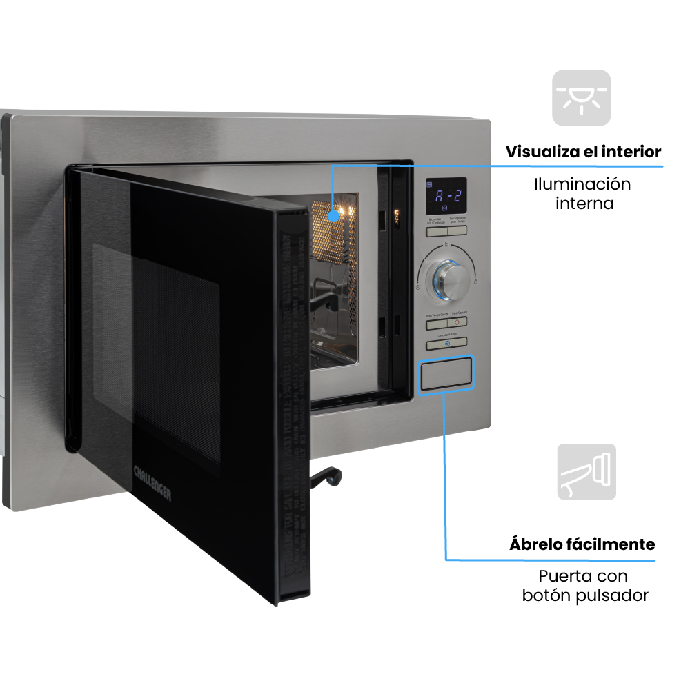 Horno Microondas de Empotrar Challenger de 25 litros con dorador Inox-Negro 120 V - Imagen 3