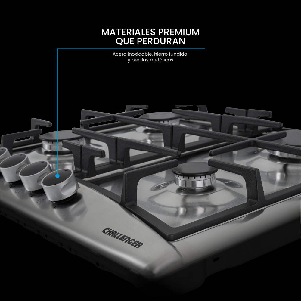 Estufa Challenger de Empotrar 4 Puestos gas de 58.2x51.2 cm Parrilla Fundida Termopar Inox - Imagen 3