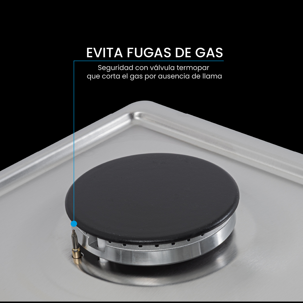 Estufa Challenger de Empotrar 4 Puestos gas de 58.2x51.2 cm Parrilla Fundida Termopar Inox - Imagen 2