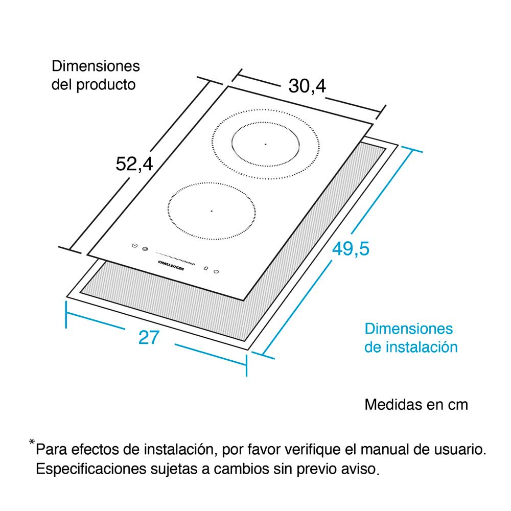Estufa Challenger de 2 puestos eléctricos Vitrocerámica 29.5X52.5 220V - Imagen 4