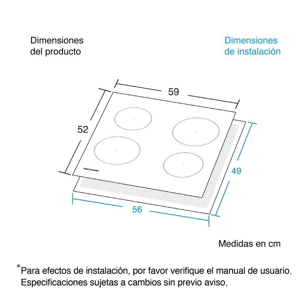 Estufa Challenger de 4 puestos eléctricos Vitrocerámica 59X52 220V - Imagen 3