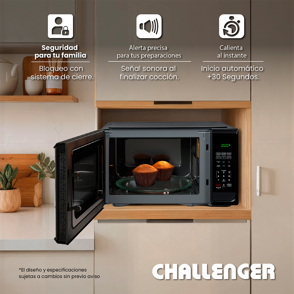 Horno Challenger Microondas de 32 litros Panel Digital Negro - Imagen 3
