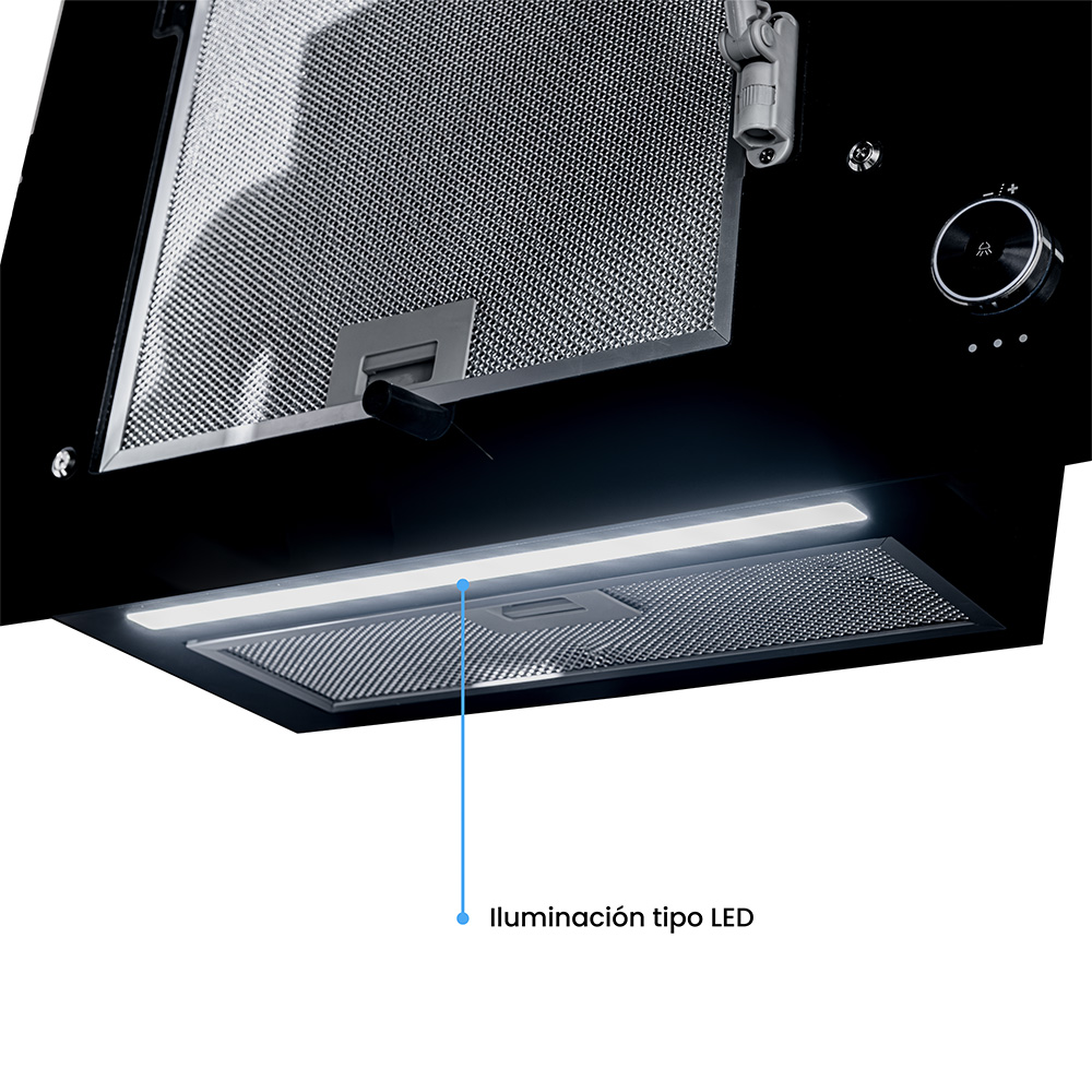 Campana Challenger Península de 60 cm, Tres Velocidades,Vidrio Negro - Imagen 4