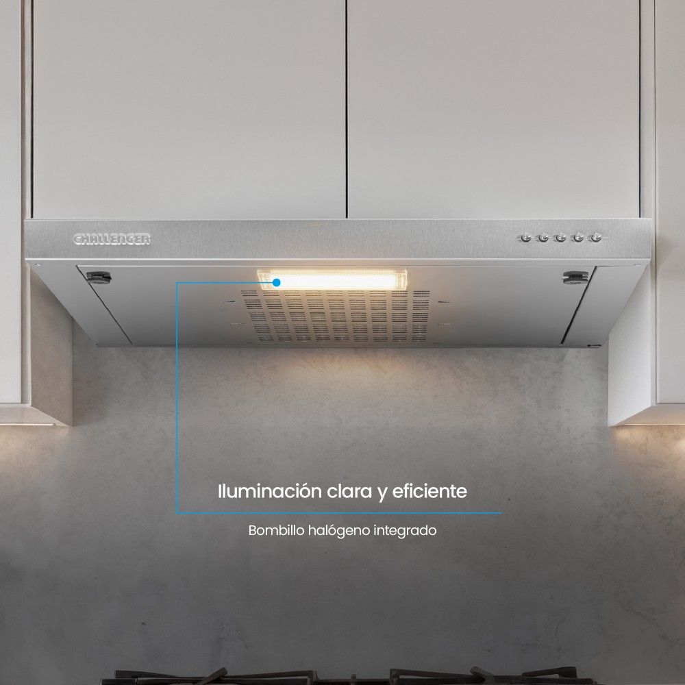 Campana Horizontal Challenger Horizontal de 60 cm x 8 cm Tres Velocidades Inox - Imagen 3