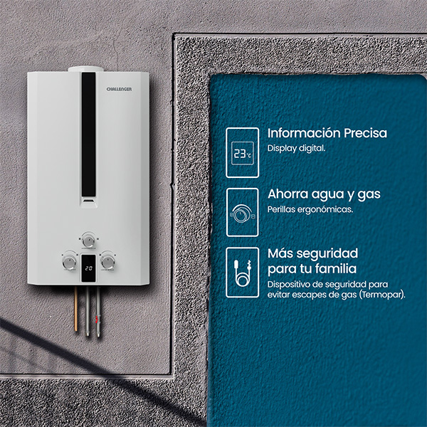 Calentador de paso a gas Challenger 12 Lts Tiro Natural. - Imagen 4