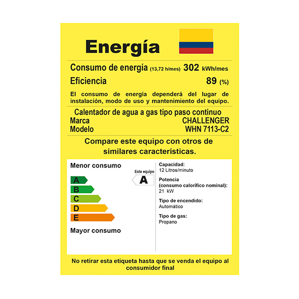 Calentador de paso a gas Challenger 12 Lts Tiro Natural. - Imagen 2